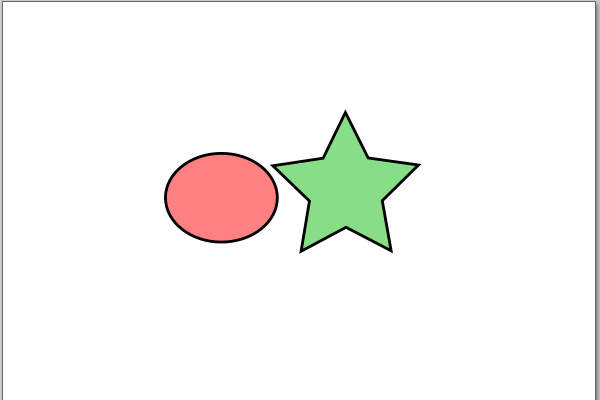 1. 赤色の楕円と緑色の星形