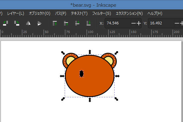 目 鼻を描き足す 顔を作る クマのイラストを描いてみる Inkscape入門 0 92版